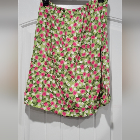 Vintage Sag Harbor Green and Pink Floral A-Line Skirt - Picture 3 of 5